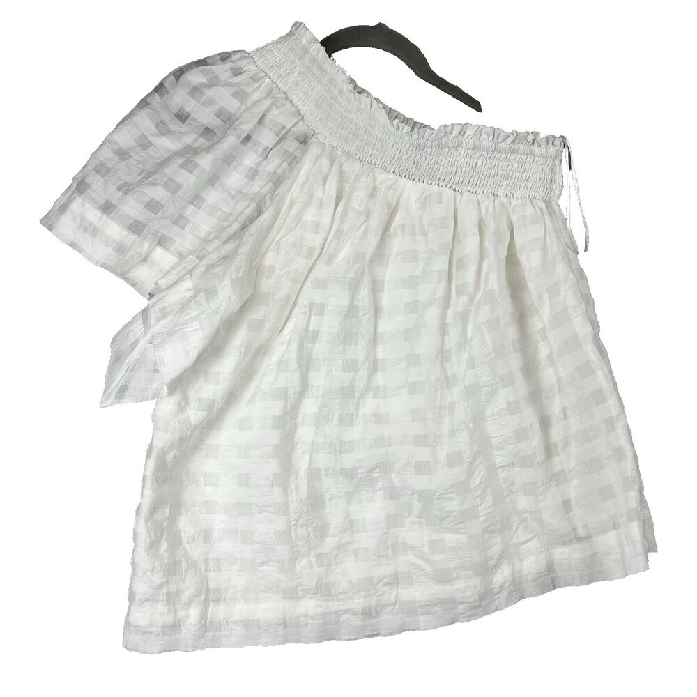 Anthropologie Maeve‎ White One-Shoulder Ruffle-Sleeve Boho Blouse XS Preppy